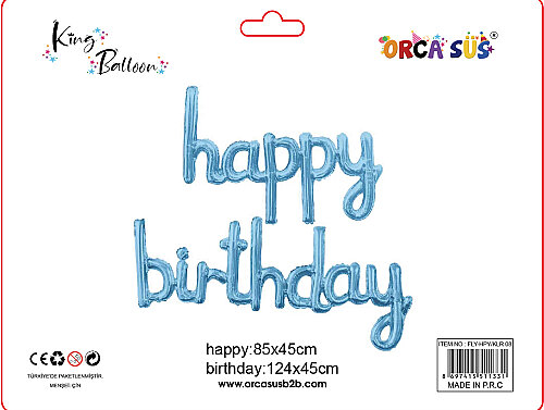 Kalıgrafik Happy Bırtday balon Acık Mavi FLY-HPY/08 - 