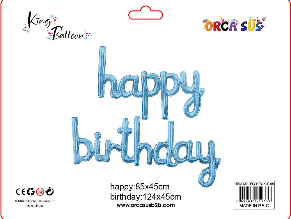Kalıgrafik Happy Bırtday balon Acık Mavi FLY-HPY/08 - 1
