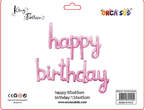 Kalıgrafik Happy Bırtday balon Pembe FLY-HPY/05 - 