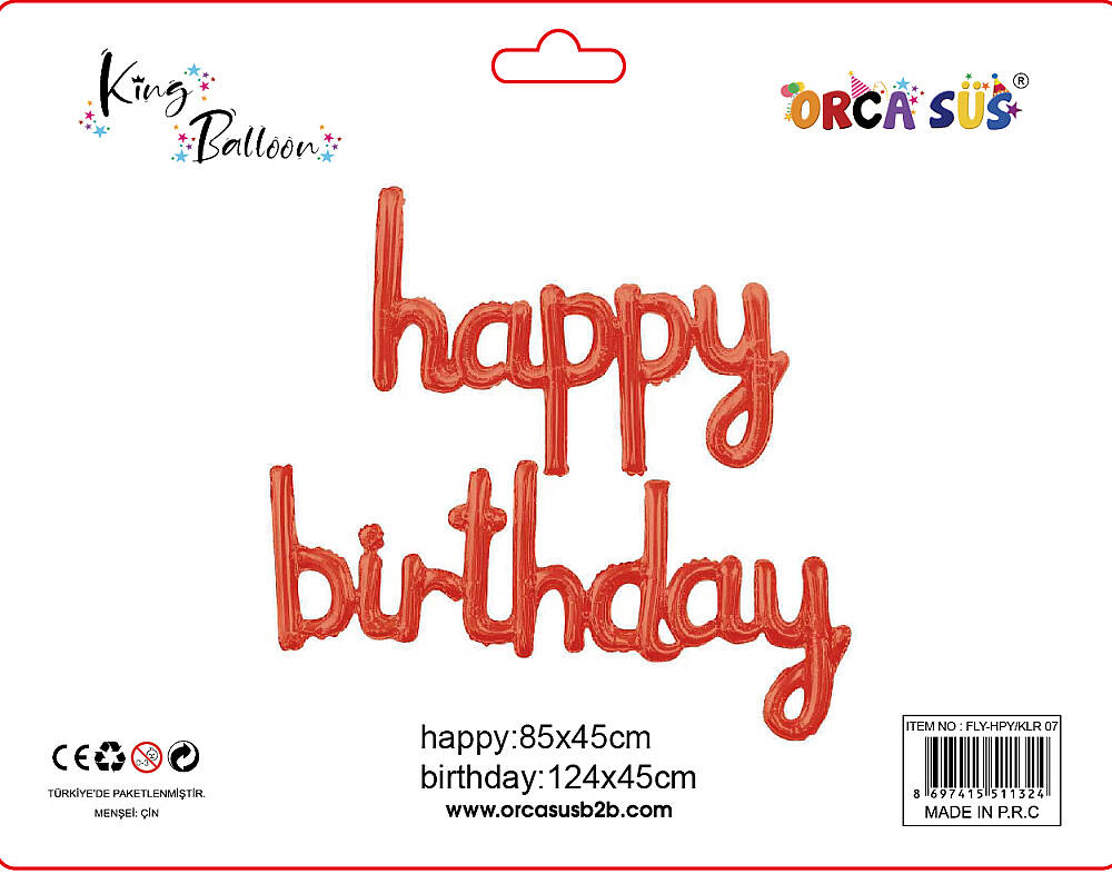 Kalıgrafik Happy Bırtday balon Kırmızı FLY-HPY/07 - 1