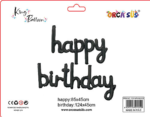 Kalıgrafik Happy Bırtday balon Siyah FLY-HPY/06 - 