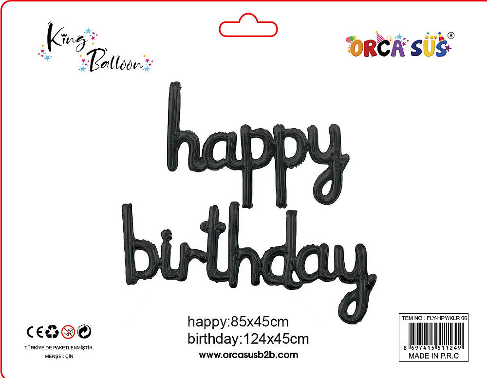 Kalıgrafik Happy Bırtday balon Siyah FLY-HPY/06 - 1